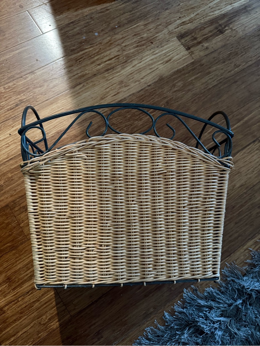Wicker and Metal Basket - Natural and Black